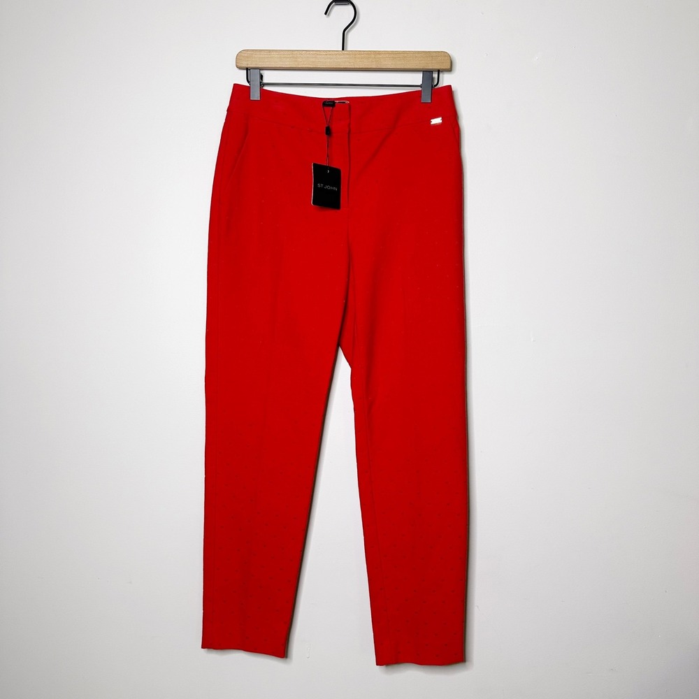 St. John Emma Venetian Red Trousers Womens 4 Red New Textured‎ Ankle Pants